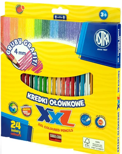 Creioane colorate Astra XXL - 24 bucati + ascutitoare