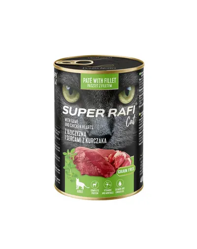 SUPER RAFI Cat vânat și inimi de pui 400 g hrană umedă pentru pisici adulte