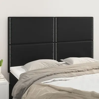 vidaXL Tăblie de pat neagră 144x5x118/128 cm piele ecologică