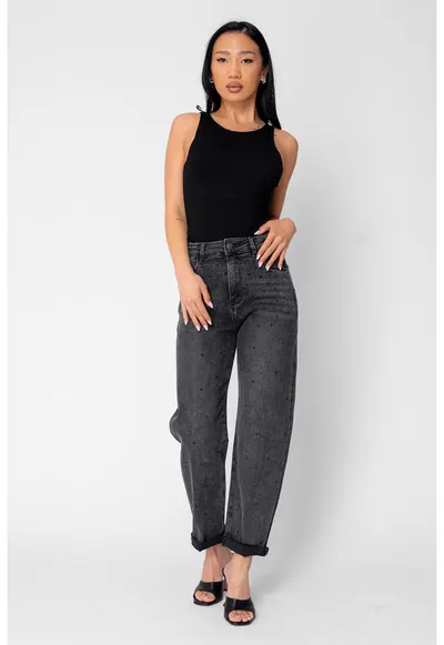 Blugi lungi cu strasuri Dark Grey 20991 - Gri inchis