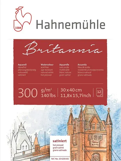 Bloc de schițe Hahnemuhle Britania - 30 x 40 cm,hârtie presată la cald, 10 coli