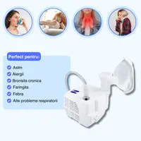 Aparat de aerosoli Novama N, nebulizator cu compresor, functionare continua, sistem de economisire a medicamentului, fabricat fara bisfenol si ftalati cu masca pentru copii si adulti SoftTouch si mustiuc