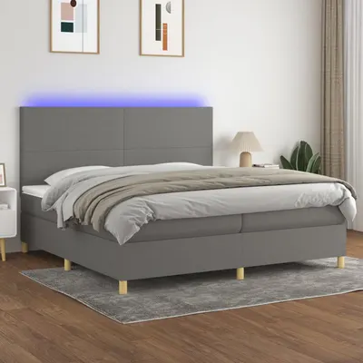 Gossi pat cu arcuri, saltea si led, gri inchis, 200x200 cm, textil