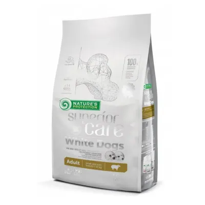 NATURES PROTECTION Superior Care White Dogs Small&Mini, Miel, hrană uscată câini, reducerea petelor maronii la câinii albi, 10kg