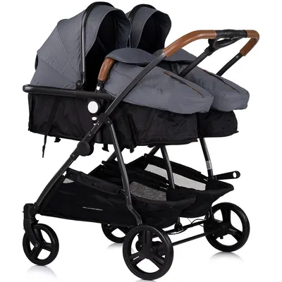 Carucior gemeni Chipolino Duo Smart 3 in 1 cloud, Cadru aluminiu, pliere compacta, Suspensii si frana, Spartar reglabil, accesorii incluse
