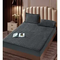 Husã matlasatã tip topper din catifea, 180x200cm + 2 fete de perna 50x70cm, antracit