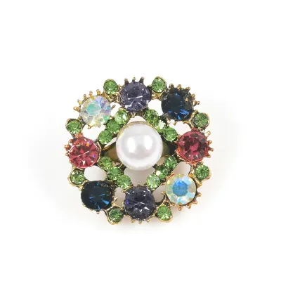 Brosa martisor floare cu pietre colorate si perla centrala
