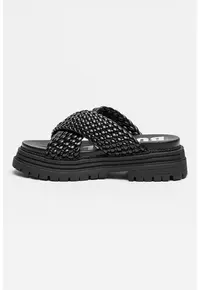 Papuci din piele ecologica Lennox Cross - Negru