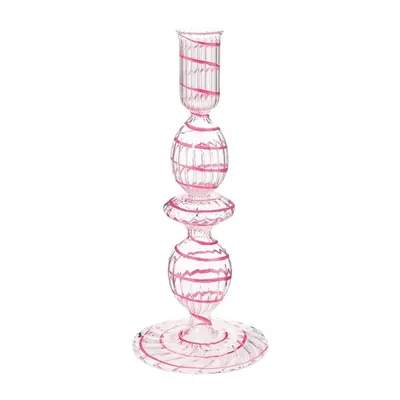 Suport din sticlă, pentru lumânări, Pip Studio, Swirl Pink, 20 cm, colecția Jolie