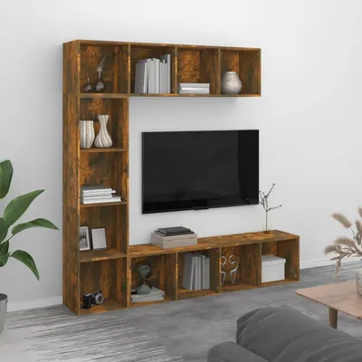 vidaXL Set dulap TV/cărți, 3 piese, stejar afumat, 180x30x180 cm