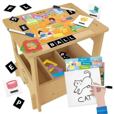 Headu - Birou din lemn cu diverse activitati educative de a scrie si desena 3-6 ani