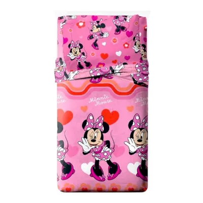Set lenjerie pat, 3 piese, husa saltea 105x200 cm, cearceaf pat 180x280 cm, fata perna 50x70 cm, multicolor, Minnie Mouse Engros