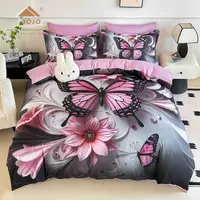 Lenjerie de Pat Bumbac Finet 5D 6 Piese cu Elastic 180x200 , Pink Butterfly Dream