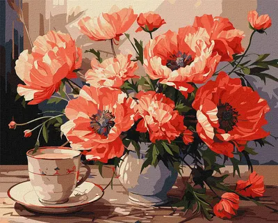 Set pentru pictură după numere Ideyka - Buchet de maci, 40 x 50 cm