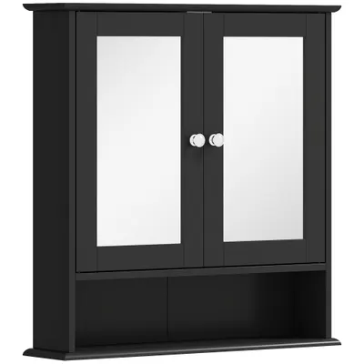 kleankin Dulap de baie cu oglindă Dulap de perete cu 2 uși Raft deschis Raft reglabil 56x13x58cm Negru | Aosom Romania