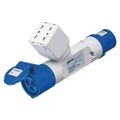 Adaptor Industrial Ip44 - 1 Branched Outlet - Wired - Plug 2p+e 16a 230v Ac 50/60hz - 1 Socket-Outlet 2p+e 16a Dual Amp (p30/p17) + 1 2p+e 16a 230v Ac