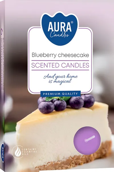 Set de lumânări parfumate tip pastilă Bispol Aura - Blueberry Cheesecake, 6 buc.