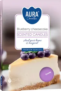 Set de lumânări parfumate tip pastilă Bispol Aura - Blueberry Cheesecake, 6 buc.