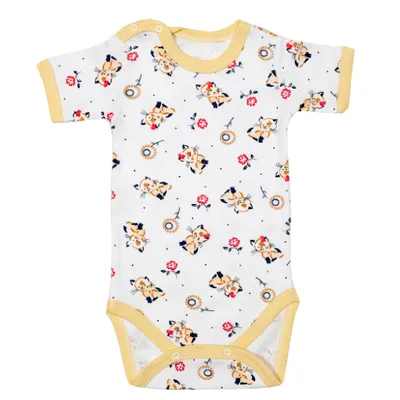 Body 4 capse maneca scurta RB03 alb/imprimeu pisicute, Rombaby | 9/12 luni