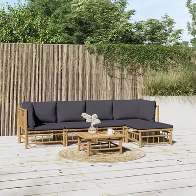 Gossi set mobilier de gradina cu perne gri inchis, 6 piese, bambus