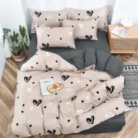 Lenjerie pat 140x200cm 4 piese cu ELASTIC - 3 Bucati 219 Lei - Maro inimioare
