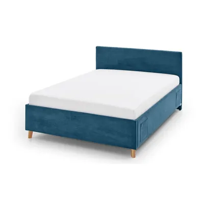 Pat pentru copii albastru tapițat cu spațiu de depozitare cu somieră 120x200 cm Cool – Meise Möbel