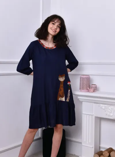 Rochie bleumarin midi cu 2 girafe