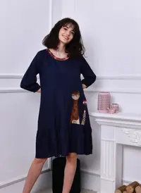 Rochie bleumarin midi cu 2 girafe