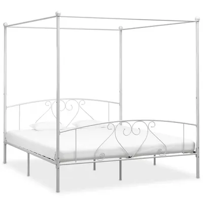 vidaXL Cadru de pat cu baldachin, alb, 180 x 200 cm, metal