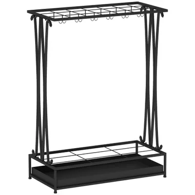 HOMCOM Suport pentru Umbrele din Oțel cu Tavă de Scurgere Detașabilă, 50x24x68 cm, Negru | Aosom Romania