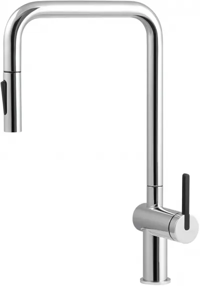 Baterie pentru chiuveta bucatarie, crom, cap mixer, 2 tipuri de jet, dus extractabil, Deante Momi