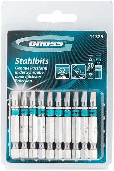 Set de biți Gross - SL5.0 x 50 mm, oțel S2, 10 buc.