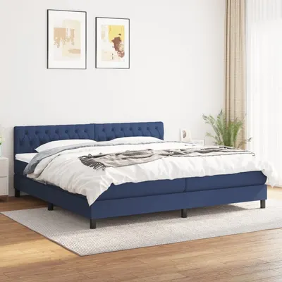 Gossi pat box spring cu saltea, albastru, 200x200 cm, textil