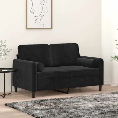 vidaXL Canapea cu 2 locuri cu pernuțe, negru, 120 cm, catifea