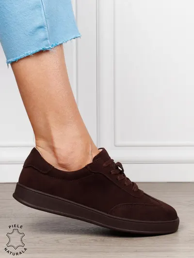 Pantofi casual din piele naturală întoarsă cu design clasic și talpă confortabilă CRL1808 CAFENIU