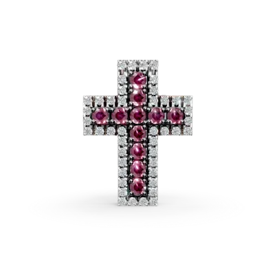 Pandantiv cruce din aur roz cu rubine de 0.287ct si diamante de 0.121ct