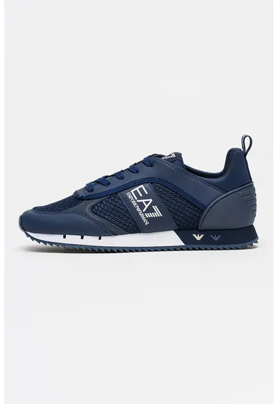 Pantofi sport din piele ecologica cu insertii din plasa - Alb optic/Bleumarin