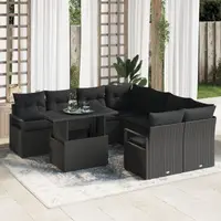 Set de canapea pentru gradina Gossi cu 9 piese cu perne ratan poly negru, canapea pentru gradina Gossi cu 2 locuri cu spatiu de stocare & perne ratan poly negru
