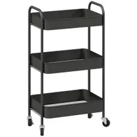 HOMCOM Cărucior multifuncțional mobil pentru bucătărie, 3 rafturi, 4 roți, 45 cm x 30,6 cm x 79 cm, Negru | Aosom Romania
