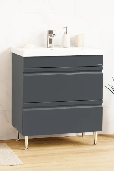 Set Baza front MDF si Lavoar seria 786, cu sertare, montat, 70 cm, antracit