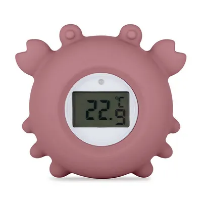 Temometru digital, Petite&Mars, Crabul Caleb, Multifunctional, Ecran usor de citit, Valoare precisa, Silicon Sigur, Avertizare temperatura, 0 luni+, Roz
