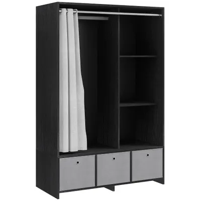 HOMCOM Dulap penderie dulap de depozitare cu tringle cortină 3 nișe și 3 sertare din material textil detașabile 105 x 48 x 160 cm | Aosom Romania