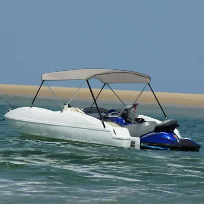 vidaXL Parasolar barcă Bimini cu 2 arcuri, gri, 150x120x110 cm