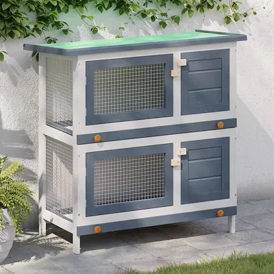 vidaXL Cușcă de iepuri pentru exterior, 4 uși, gri, lemn