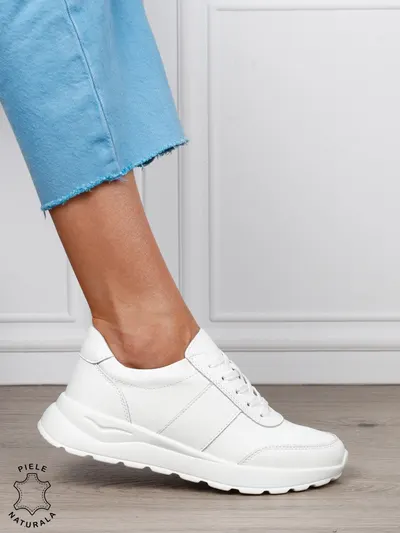 Pantofi sport dama din piele naturală cu design versatil CRL1812 ALB