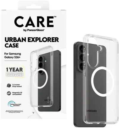 CARE – Urban Explorer husa cu White Qi, Galaxy S26 Plus, transparentă