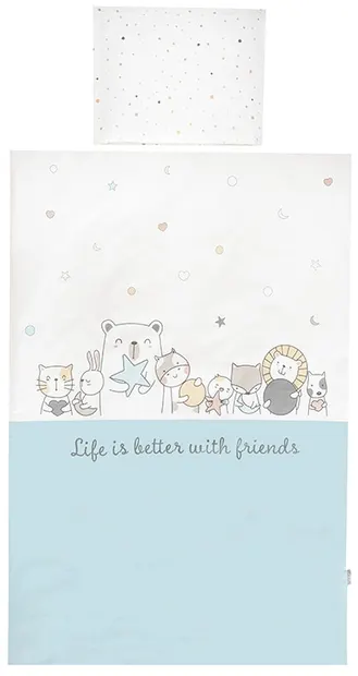 Set de lenjerie de pat din 3 piese Lorelli - Cosy, Happy Friends, albastru