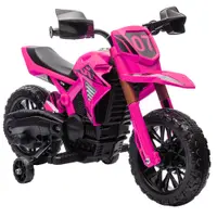 AIYAPLAY Moto cross electrică pentru copii 3-8 ani, baterie 6 V, 2 motoare, claxon și roți de antrenament, încărcare 30KG, roz | Aosom Romania