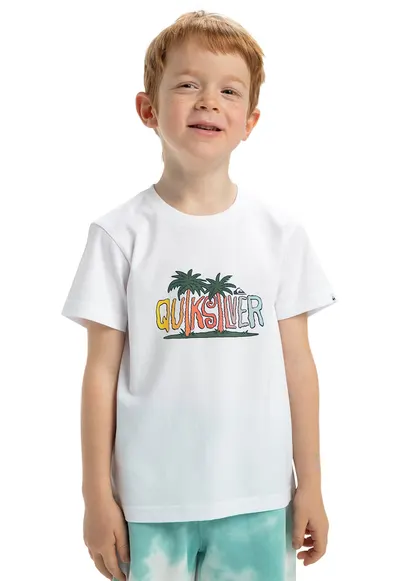 Tricou cu decolteu la baza gatului Sunny Palms - Alb/Verde/Albastru