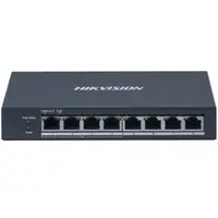 Switch PoE Hikvision DS-3E0508P-O: 4 × Gigabit PoE port, 4 × Gigabit RJ45 port, PoE: Ports 1 to 4 maxim 30W, buget PoE 60W, tens